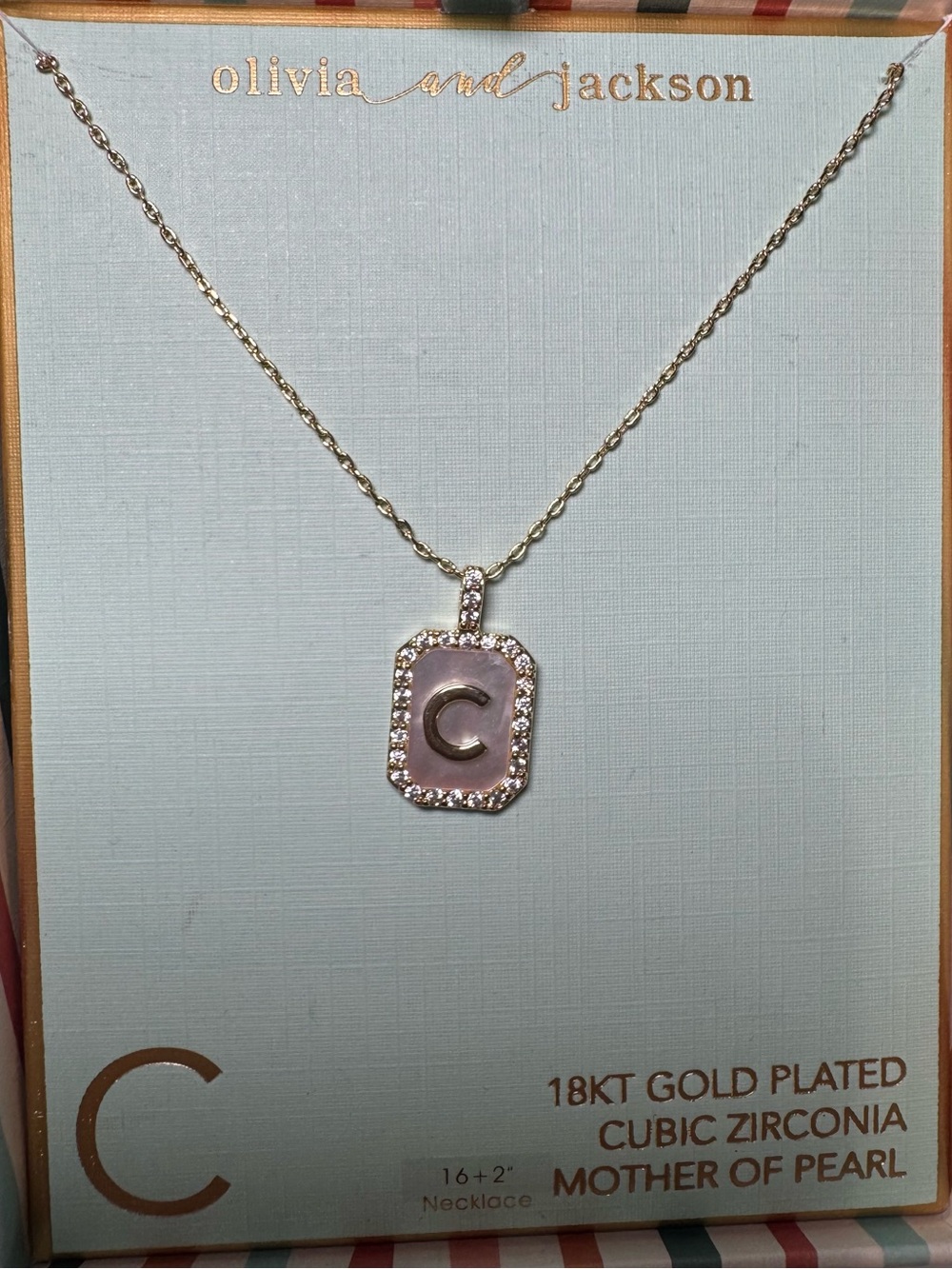 'C' Mother-of-Pearl Pendant Necklace - Gold
